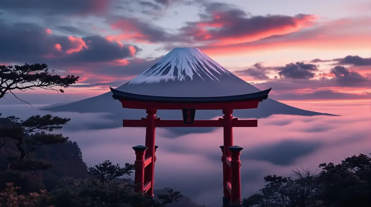 成人影视大全杂志封面，朱红鸟居与富士山